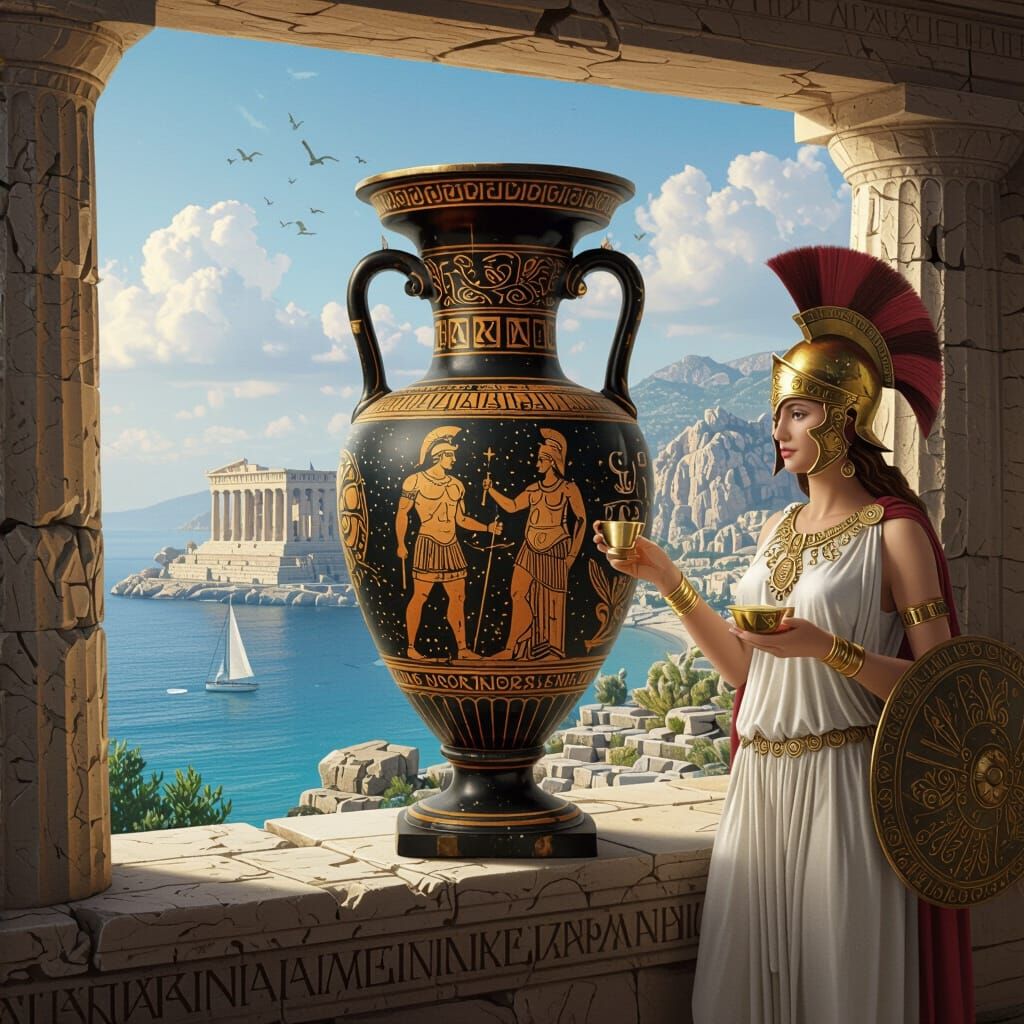 Ancient Greek Vase Art: Calypso Offers Ambrosia to Odysseus