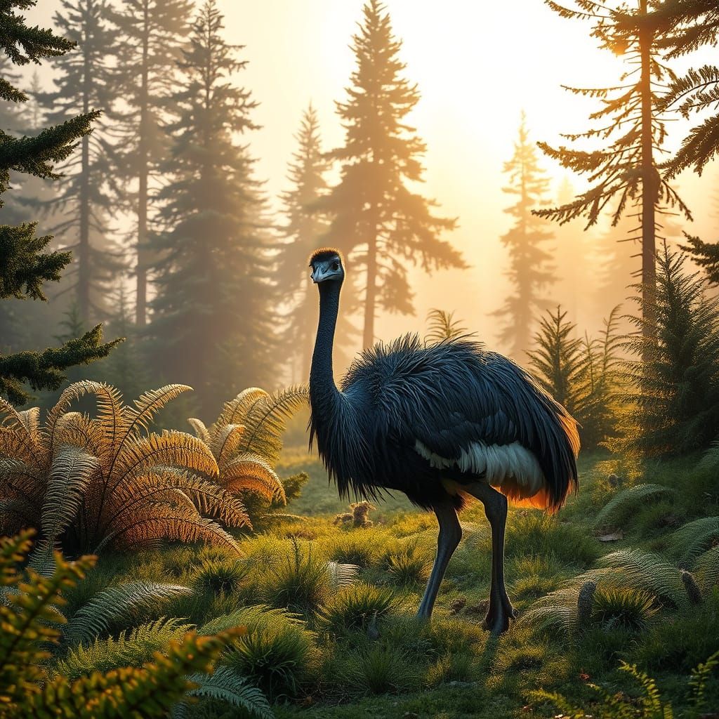 Surreal Prehistoric Emu Roams Lush, Fantastical Landscape
