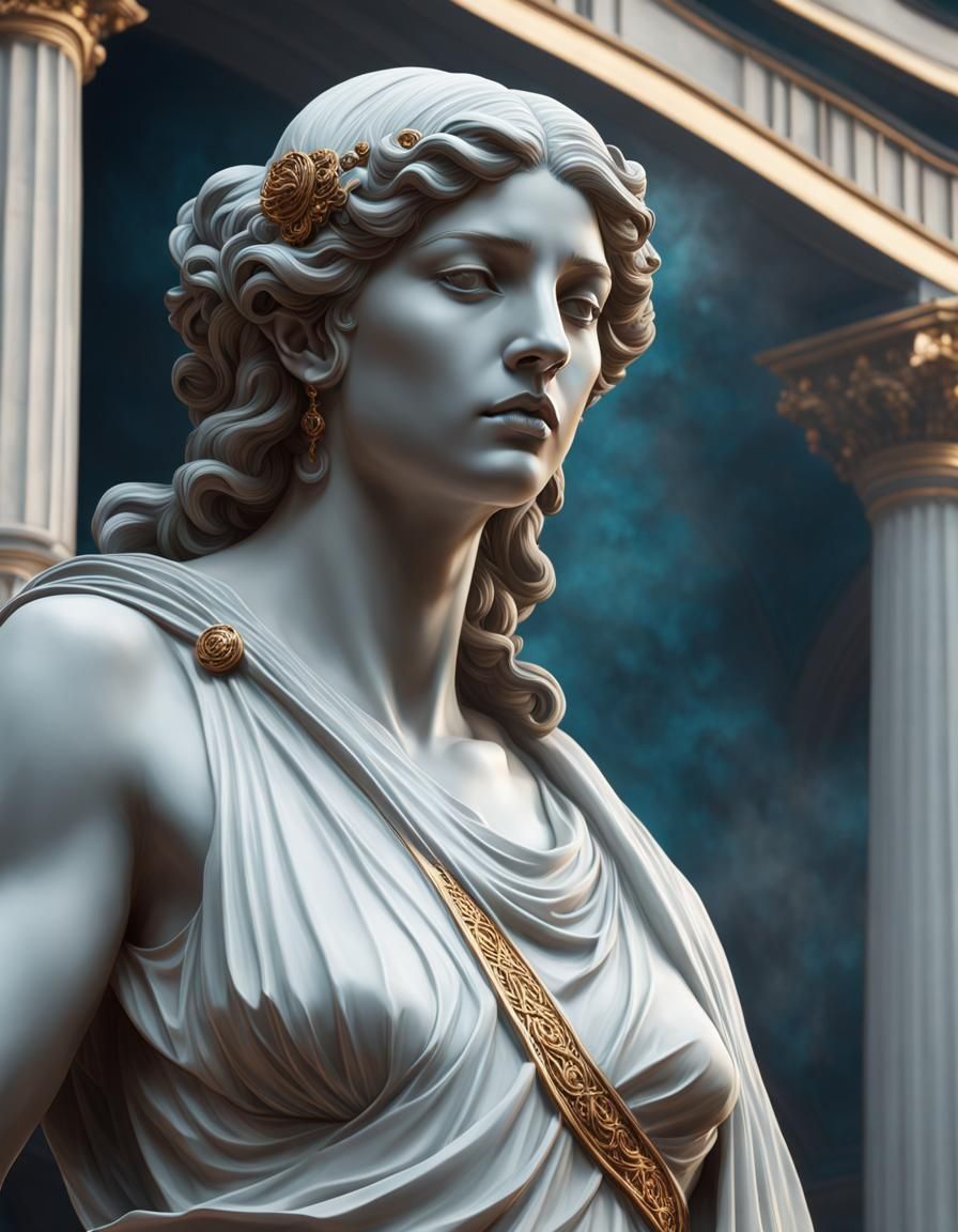 Greek Statue Melting in Smoke, Hyperdetailed Art