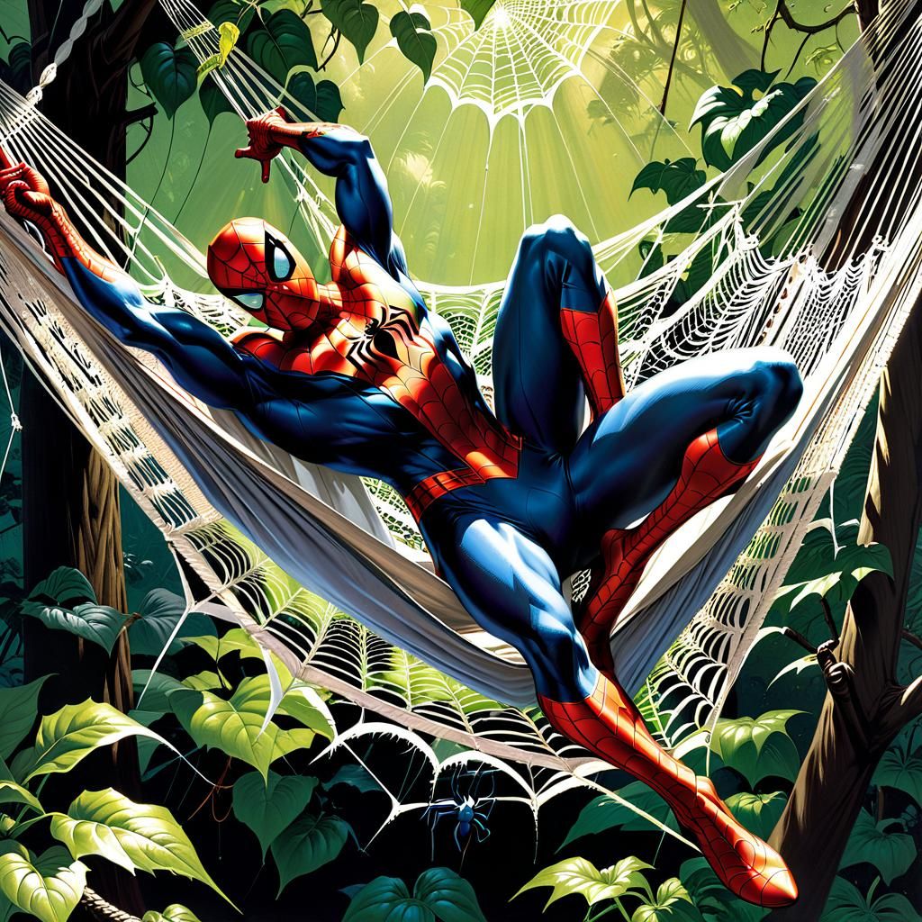 Spider-Man Relaxing: Comic Book Art Oil Painting