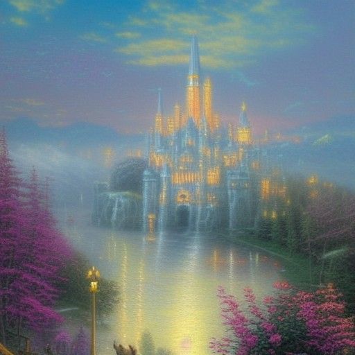 Ethereal Golden City in the Mist, Fantasy Art