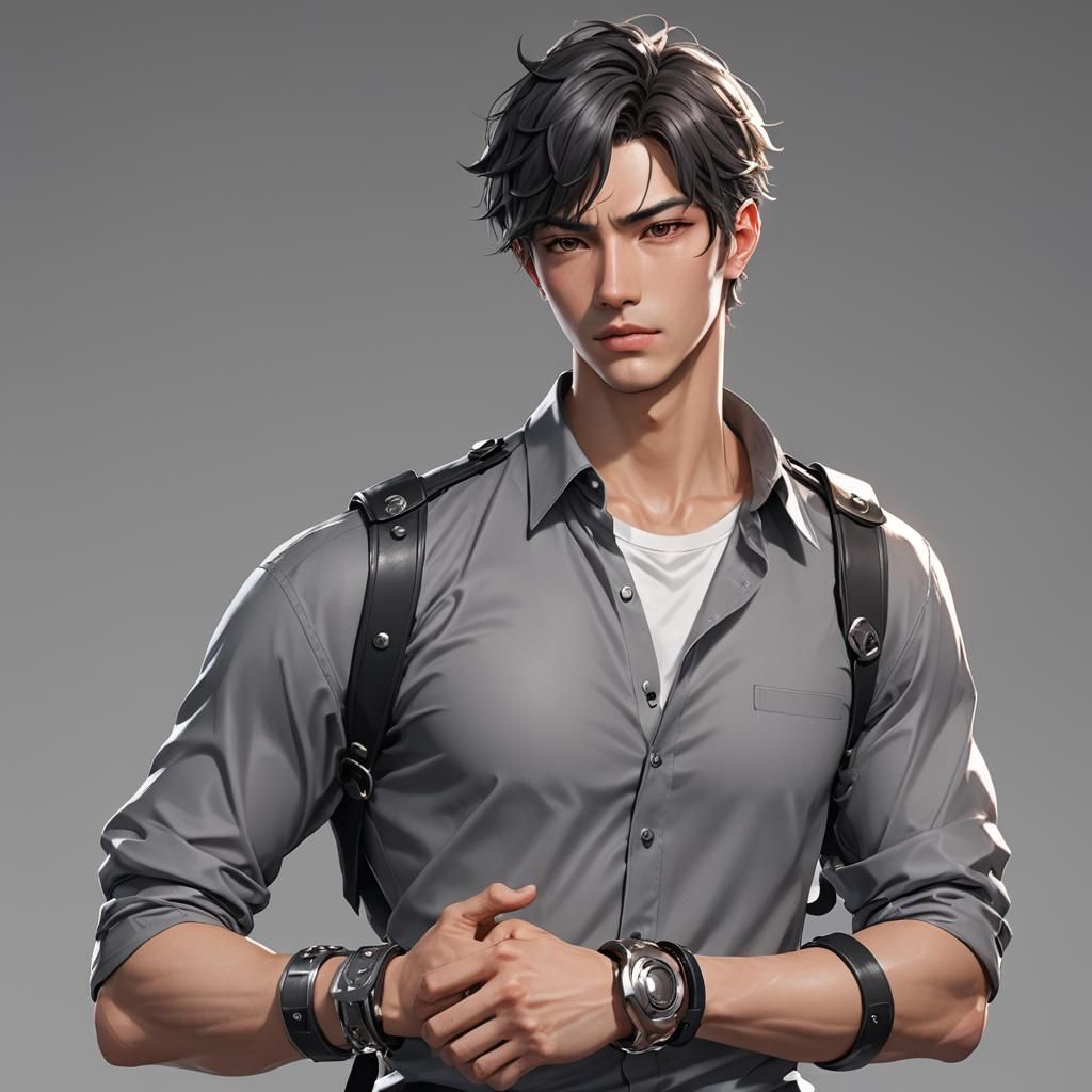 Handsome Man with Handcuffs in 3D Anime Style