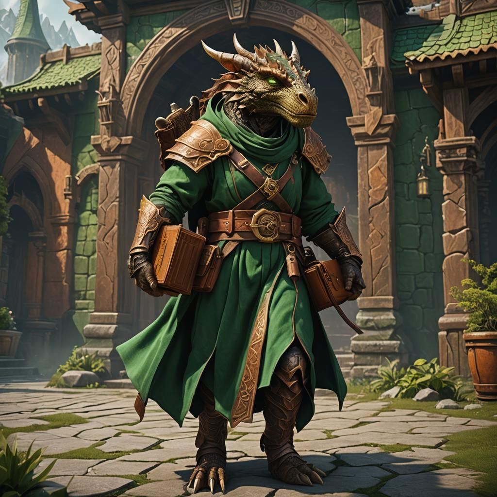 Copper Dragonborn Cleric with Book, Fantasy Art