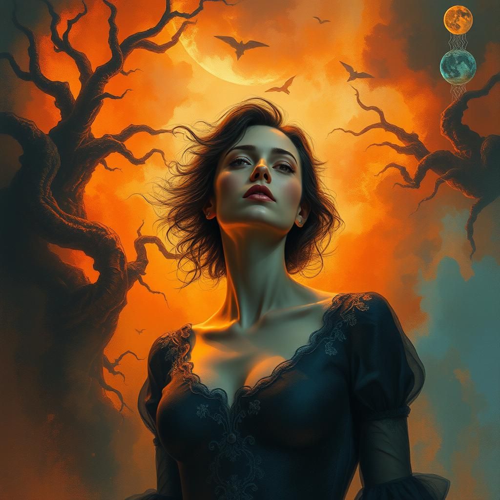 Surreal Woman in Dreamscape, Dark Fantasy Digital Art