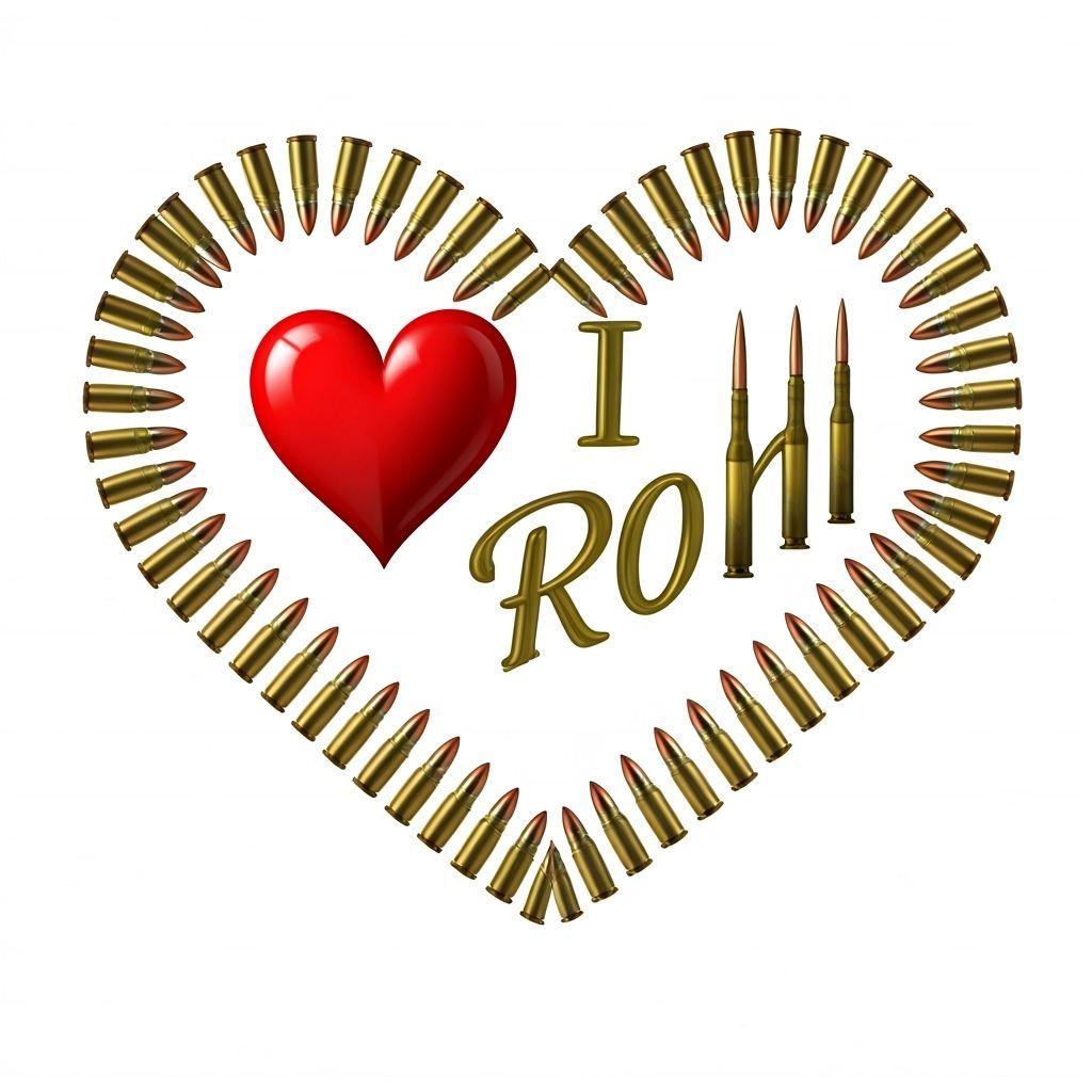 Heart with 'I Love Roni' Message Made of Bullets