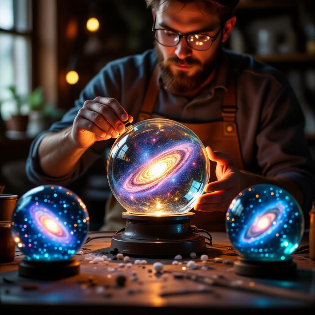 Glassblower Crafts Orbs with Miniature Galaxies