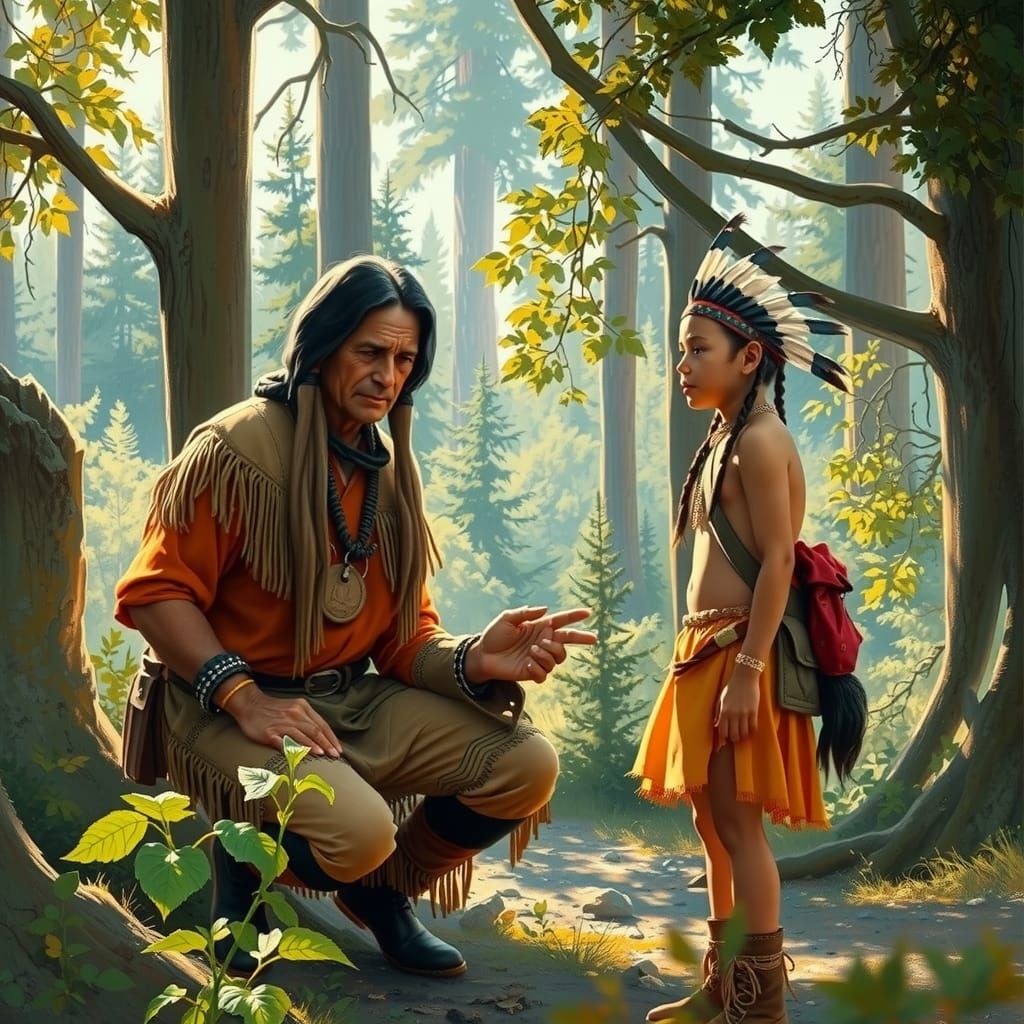 Native American Elder Teaches Tracking in Forest