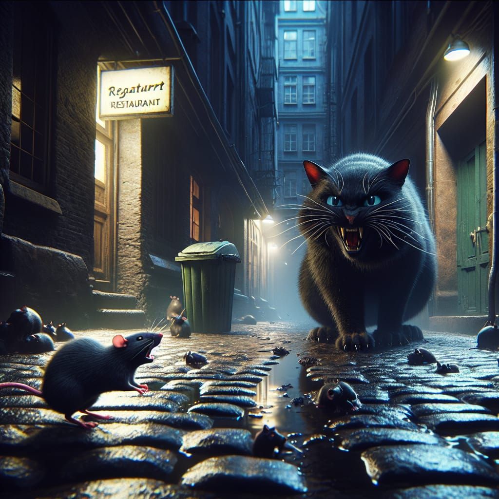 The black cat is dominating the Alley