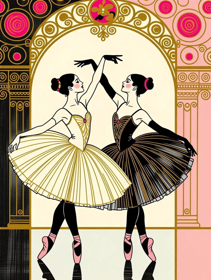 Elegant Ballerinas in Lavish Stage Setting