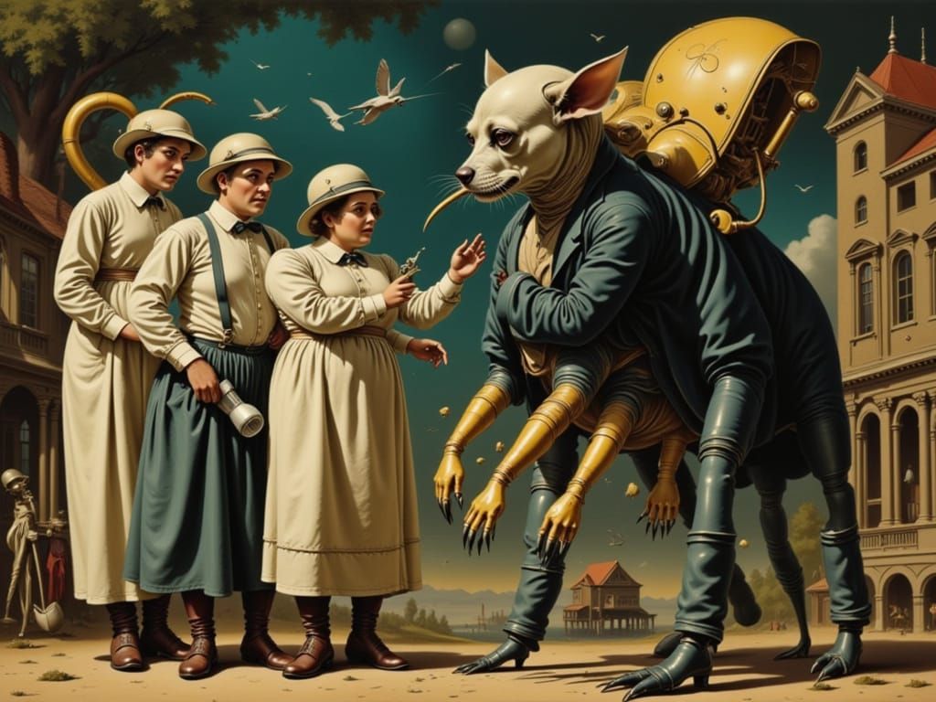 Surreal Milkmen Confront Grim Reaper in Vintage-Futurism Sty...