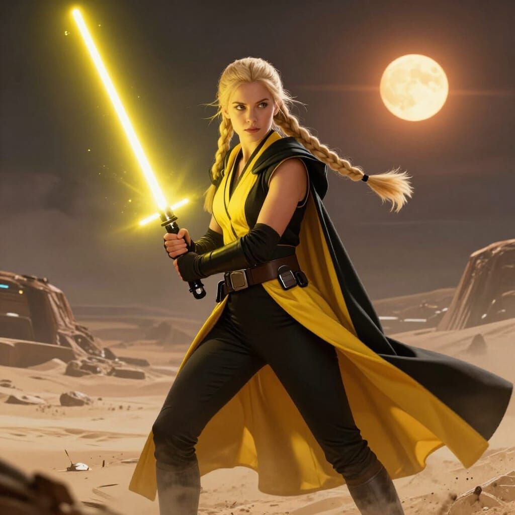 Female Jedi with Yellow Lightsaber on Alien Planet