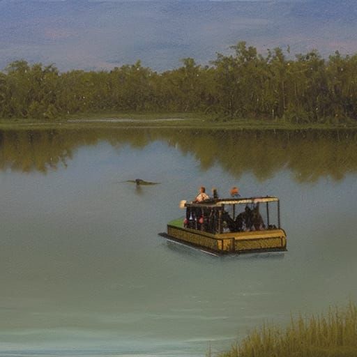 Airboat Ride Through Swamp: Oil Painting