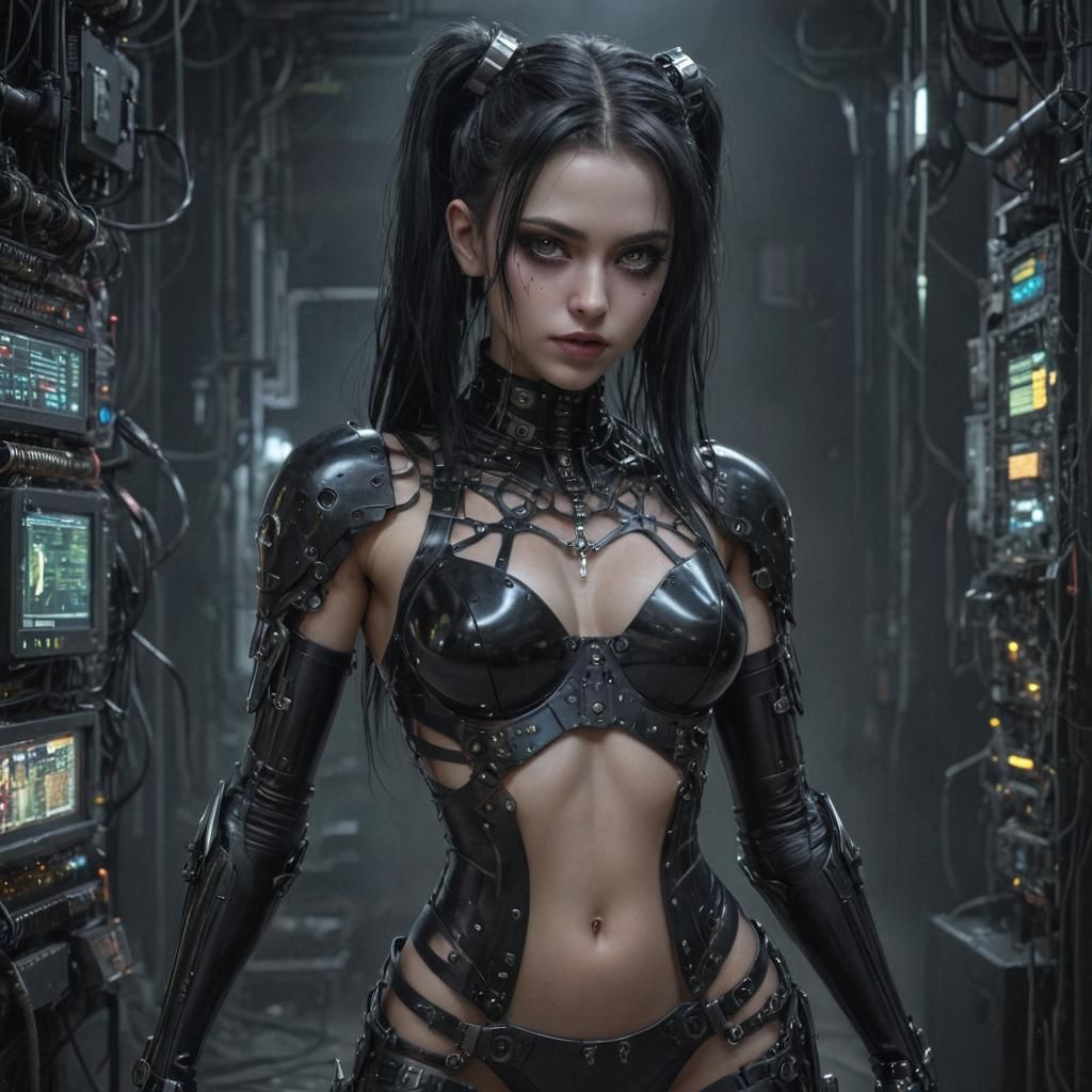 Gothic Cyberpunk Woman with Expressive Eyes