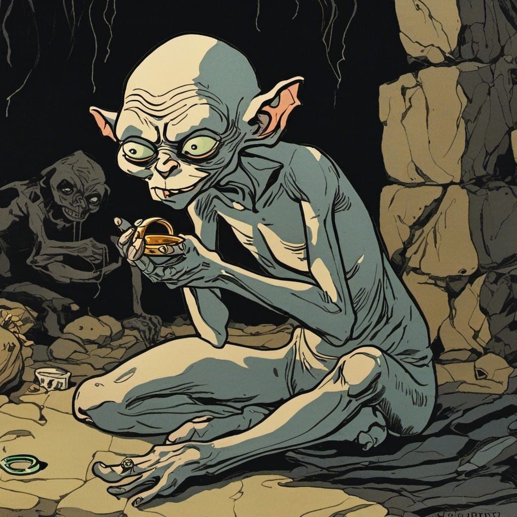 Dark Cartoon Fantasy Gollum with Ring