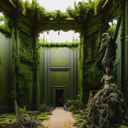 Post-Apocalyptic Art Museum Interior in Cyberpunk Style