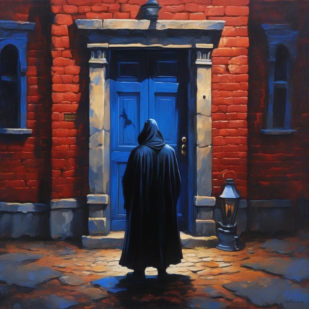 Hooded Figure in Shadows: An Oil Painting
