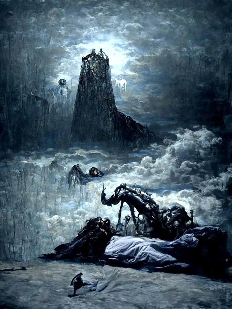 Surreal Horror Scene in Oil on Canvas