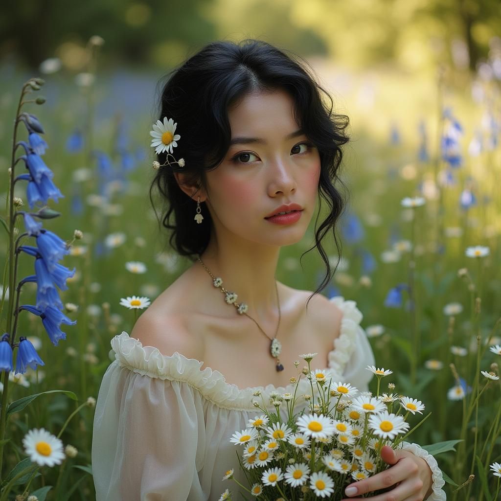 Serene Woman in Forest Glade as Vintage Photography