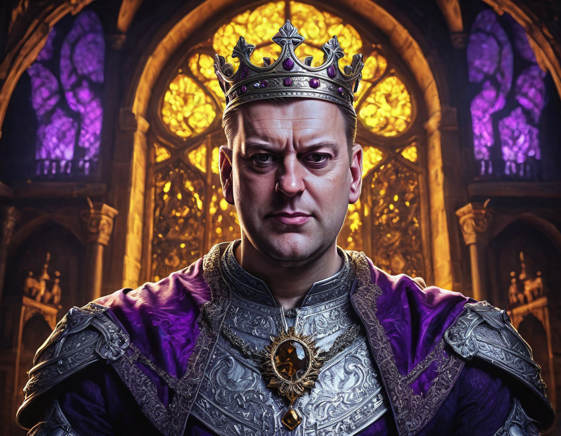 Dark Fantasy Royal Masterpiece in Vibrant Purple and Yellow