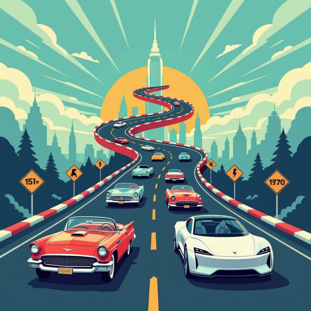 Timeline Road with Cars Through the Ages