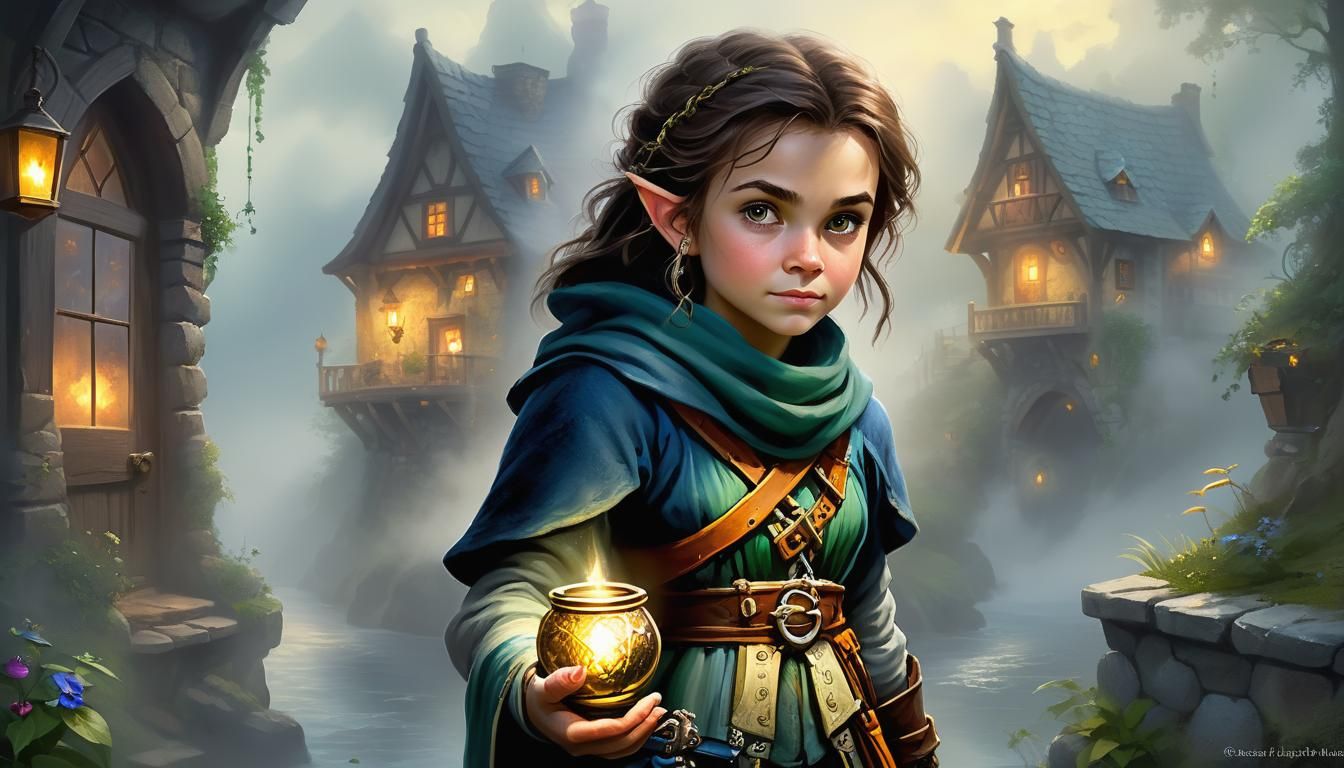 Halfling Rogue Portrait in Ethereal Fantasy Style