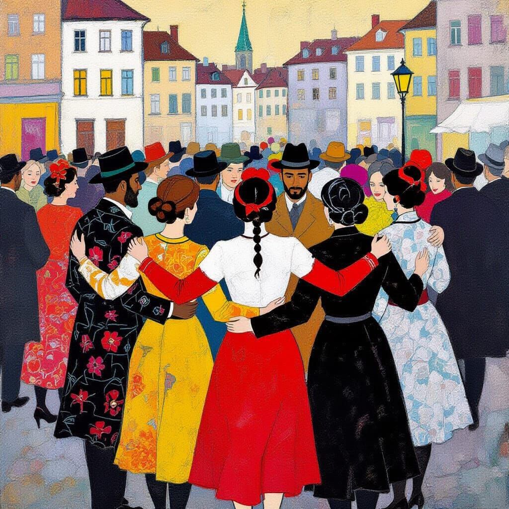 Diverse People Celebrate Freedom, in Expressionist Style