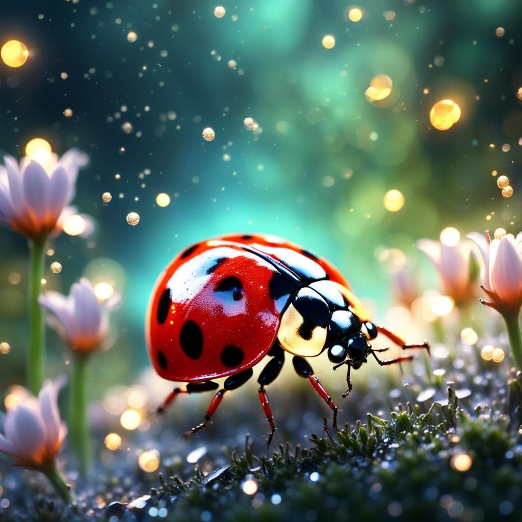 Ladybug Landing: Fantasy Illustration with Fractal Effects