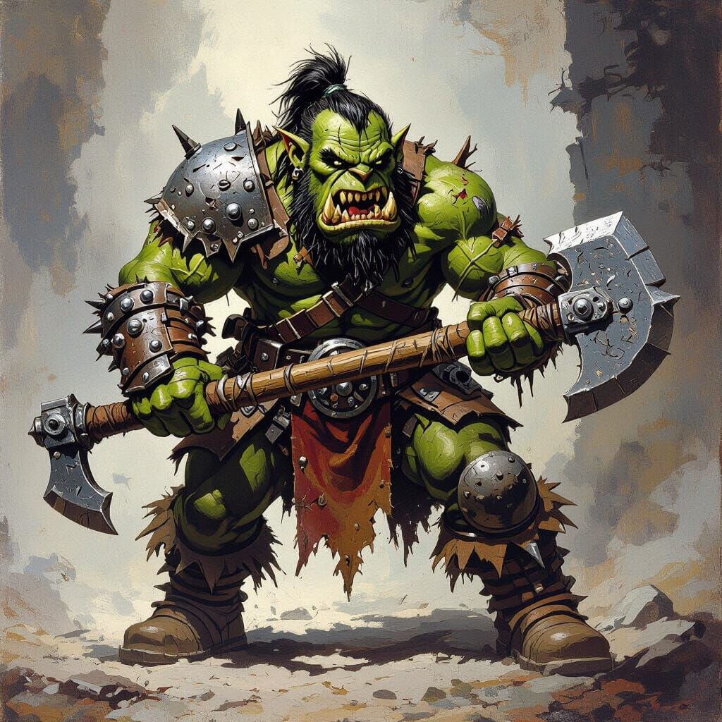 Fearsome Orc Warrior in Gritty Fantasy Art Style