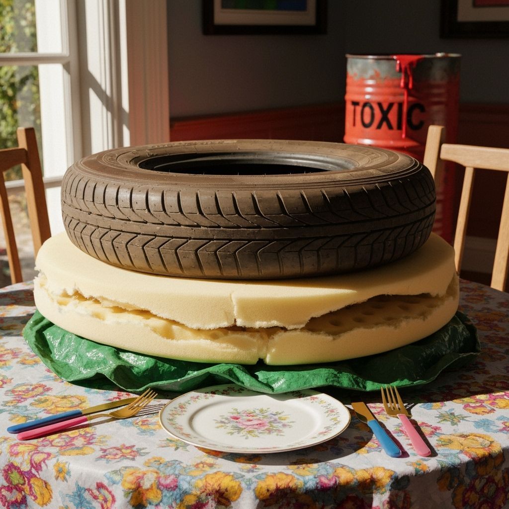 Surreal Tyre Still Life on Floral Plate