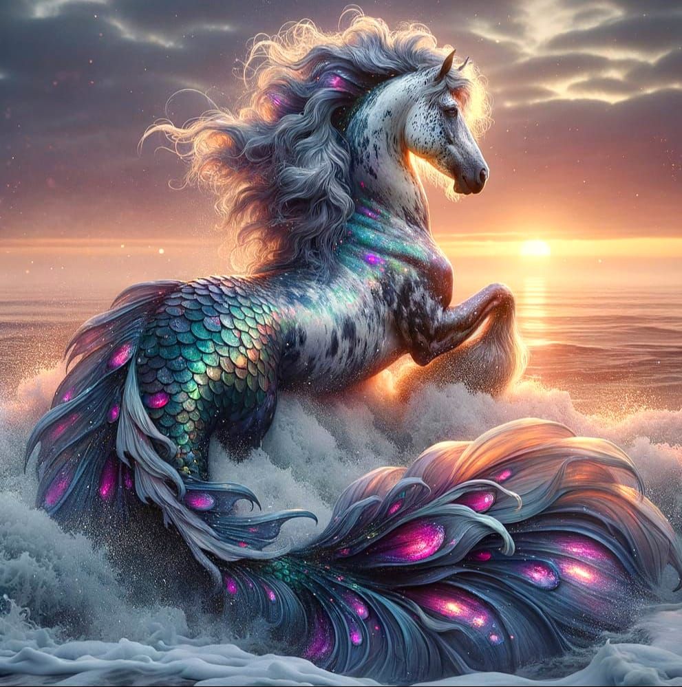 Stunning Merhorse Emerges from the Mists in Watercolor Style