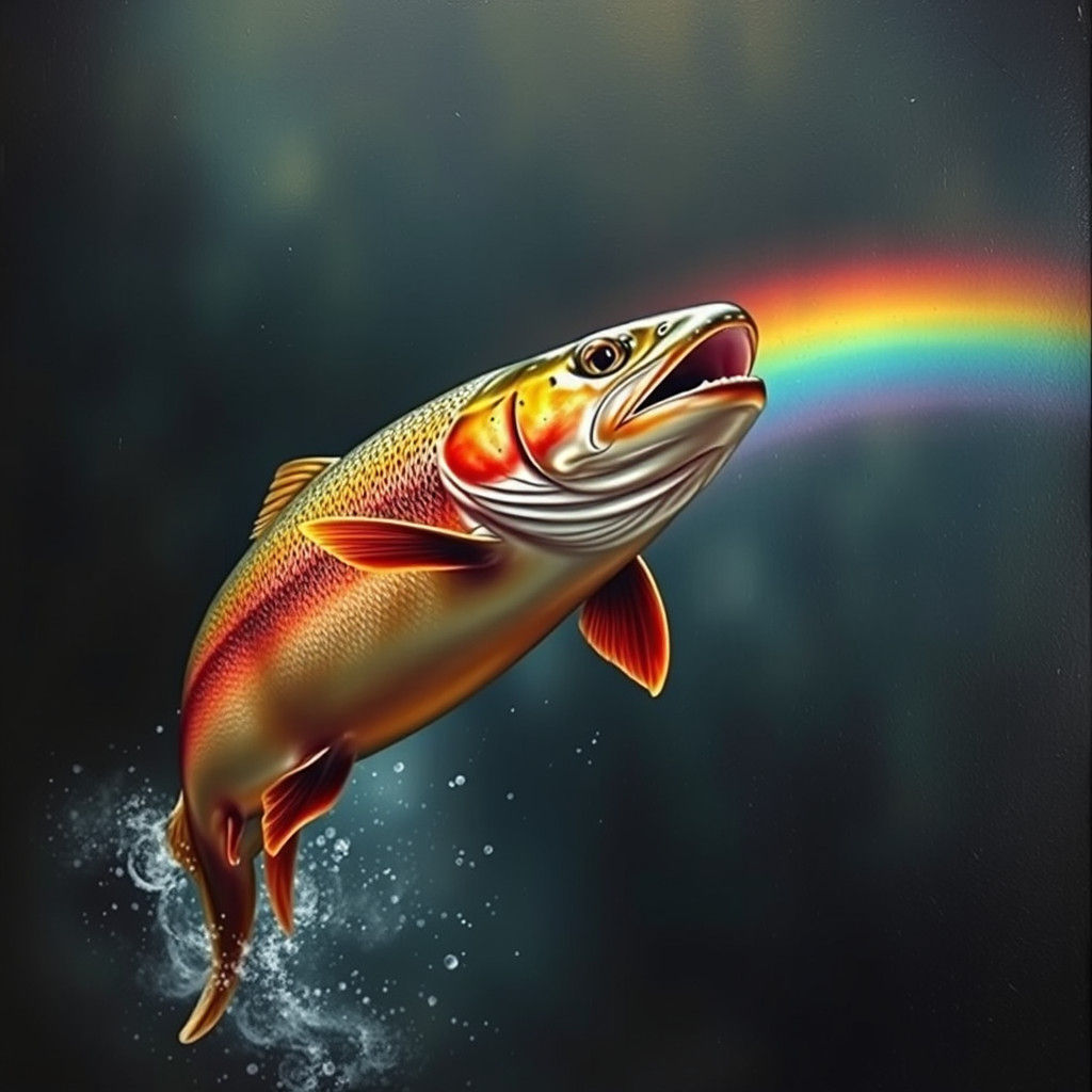 Rainbow Trout Leaping in Rembrandt Oil Painting