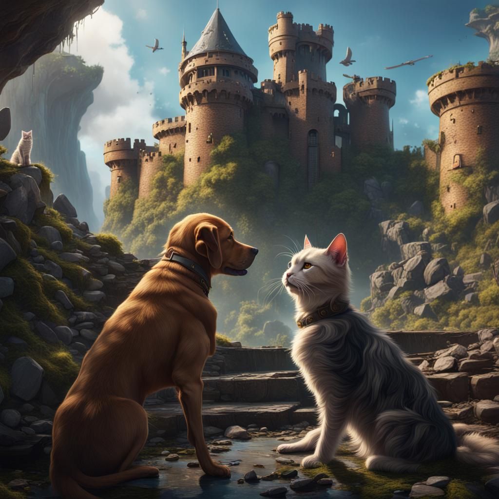 Dog and Cat Infiltrate Fortress: Fantasy Concept Art