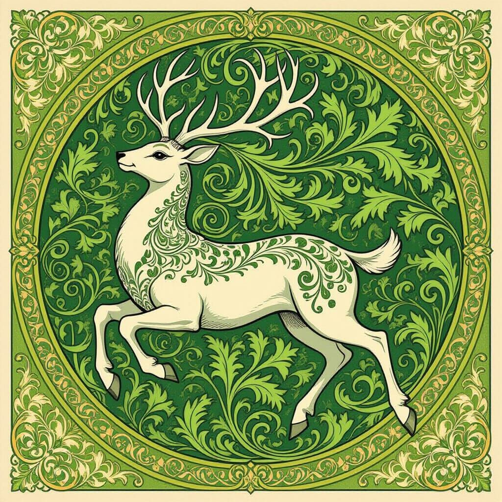 Art Nouveau Mythic Creature Illustration in Green Tones
