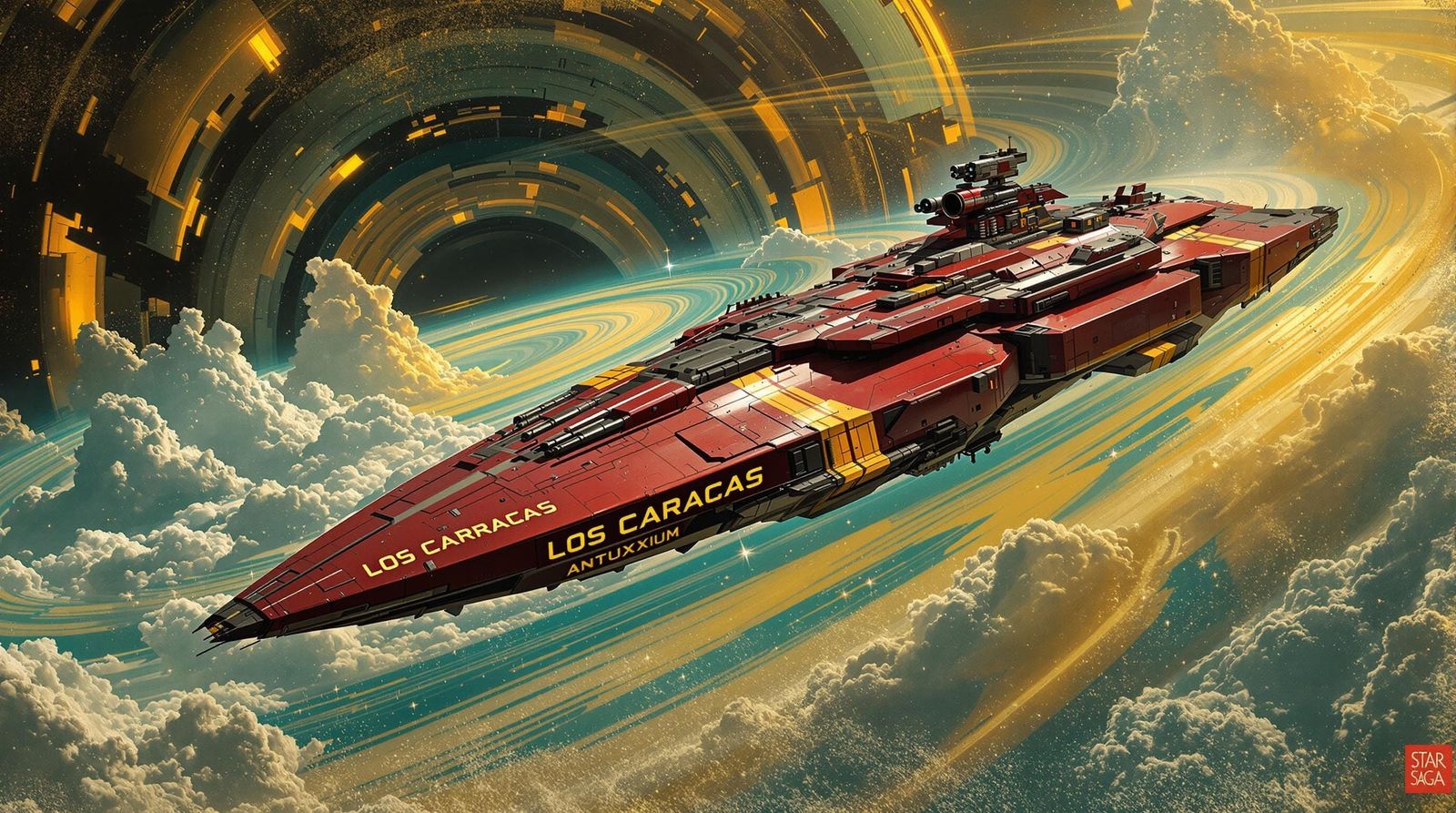 Colossal Military Spacecraft in Orbit Over a Celestial Body