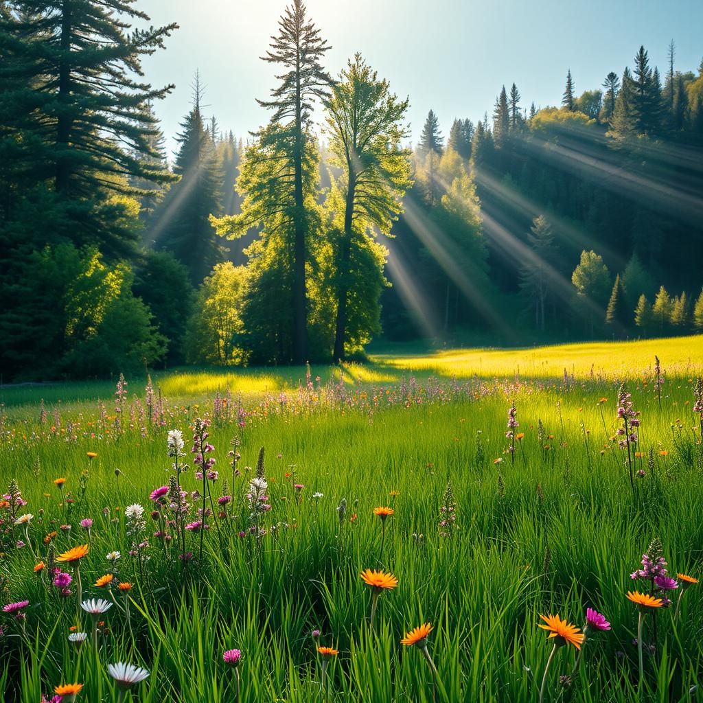 Lush Meadow and Forest Landscape in Romantic Style