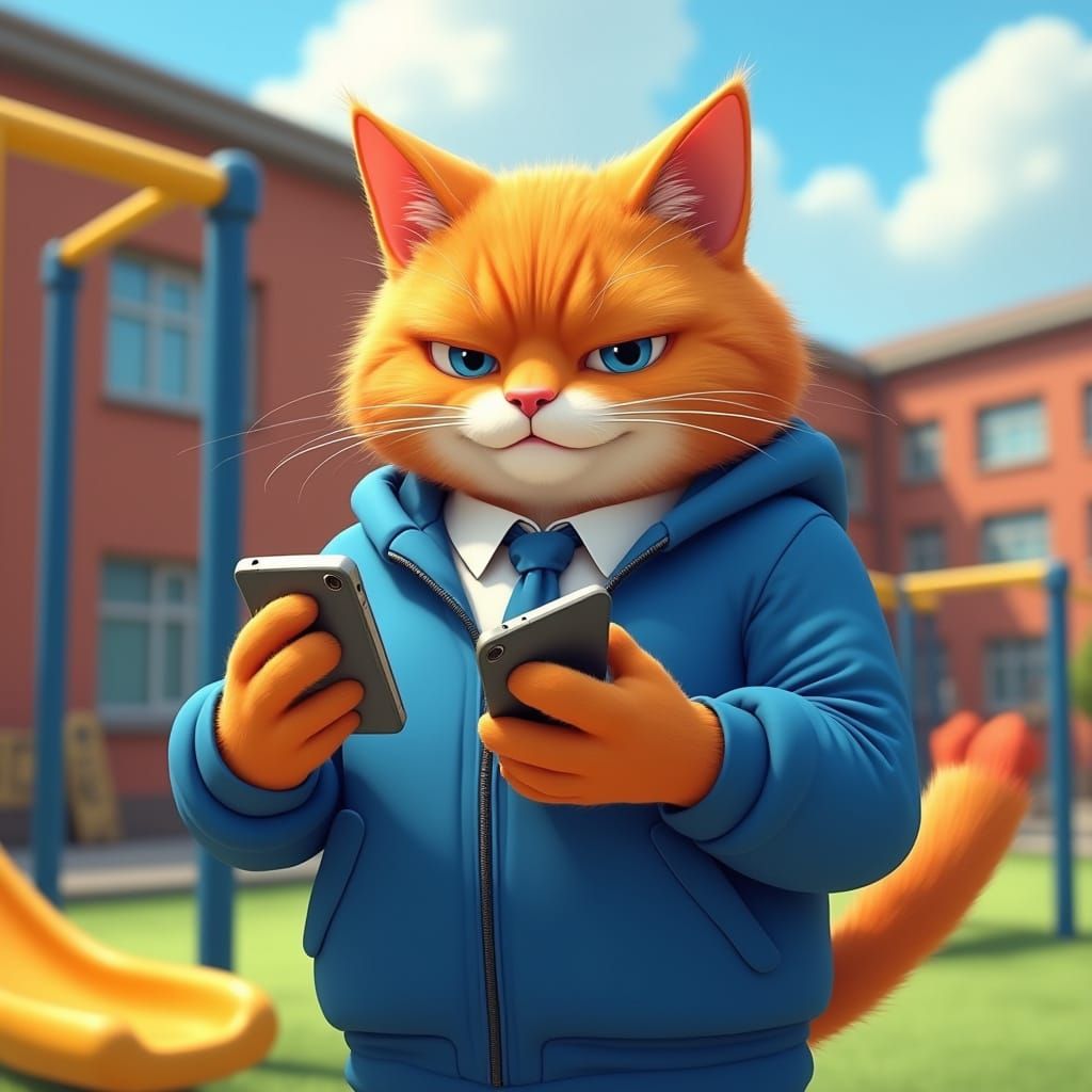 Confident Orange Tabby Cat Negotiates on School Playground
