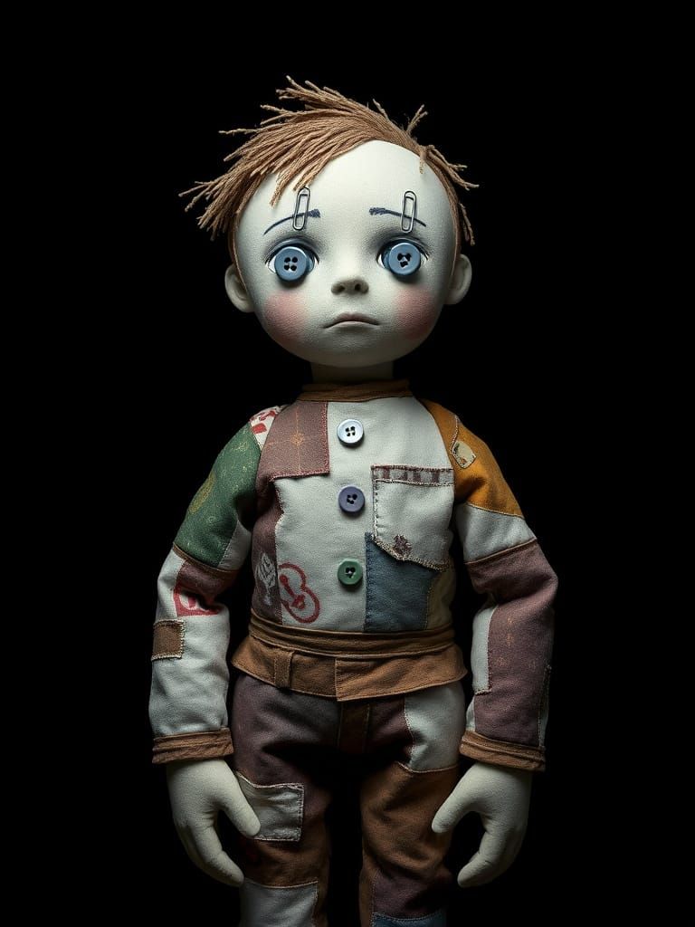 Sad Cloth Doll Held Together With Tape