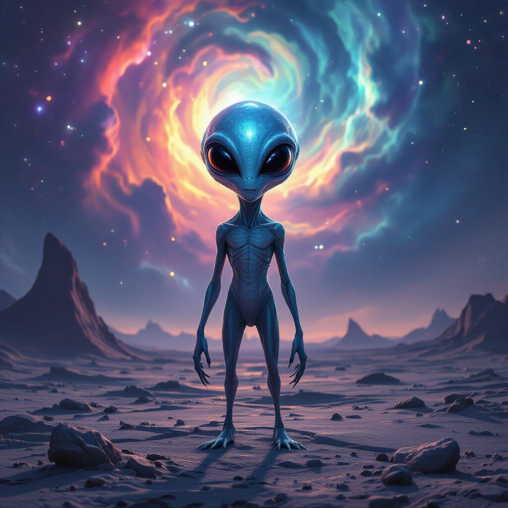 Ethereal Alien on Cratered Planet