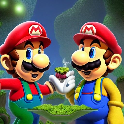 Mario Brothers Smoking Weed: Detailed Fantasy Art