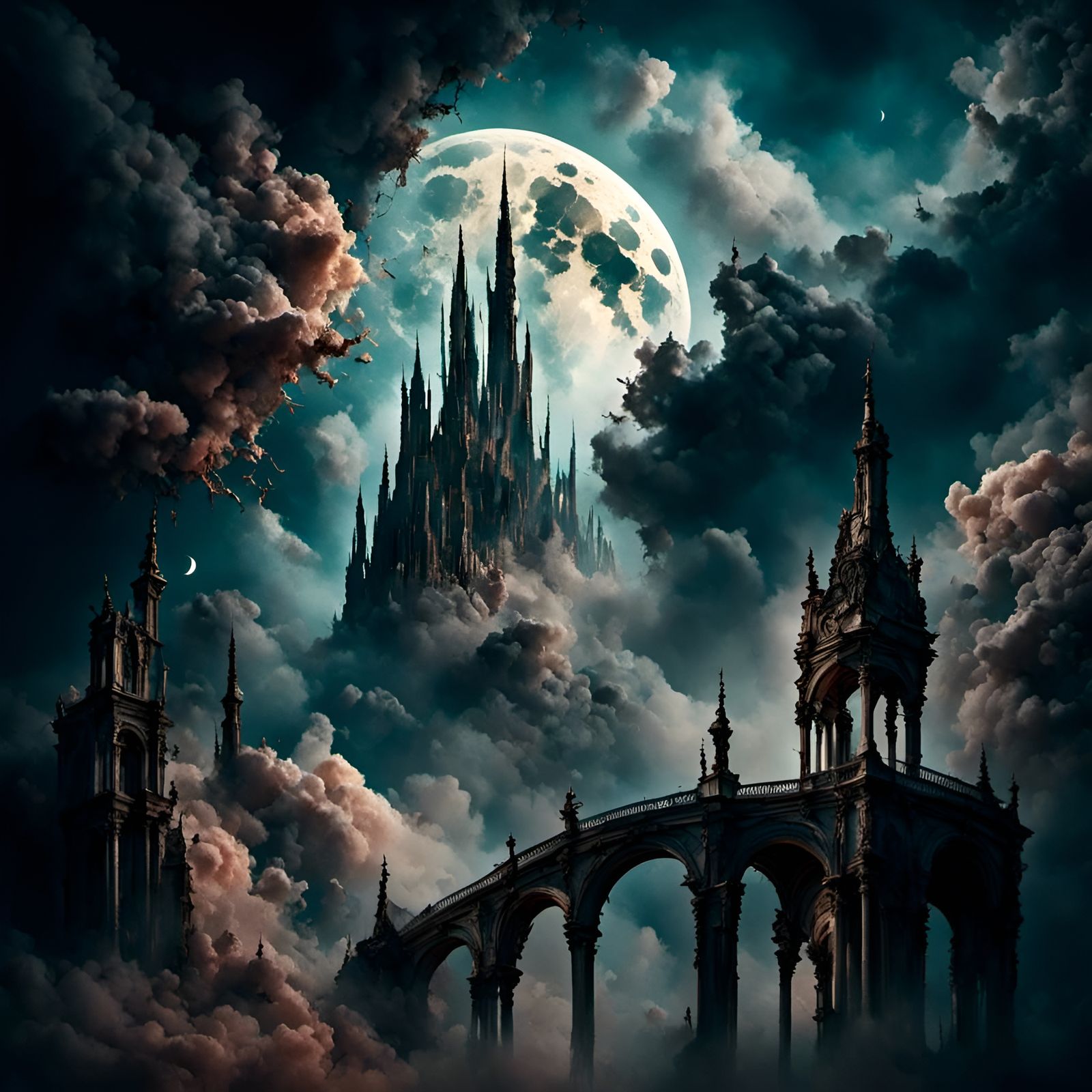 Fantasy Cityscape Under a Full Moon in 8K