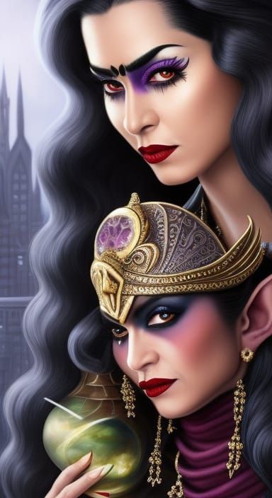 Lily Munster as Dark Elf in Surrealist Style