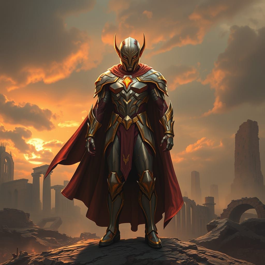 Heroic Figure in Apocalyptic Landscape, Digital Art