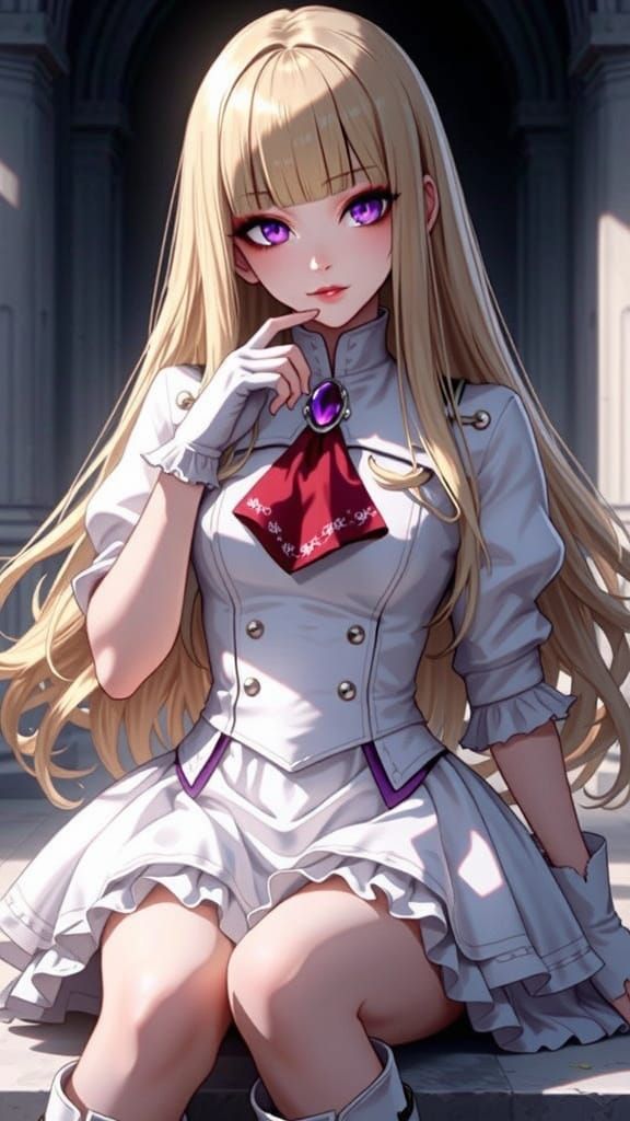 Elegant Blonde Woman with Purple Eyes, Art Nouveau Style