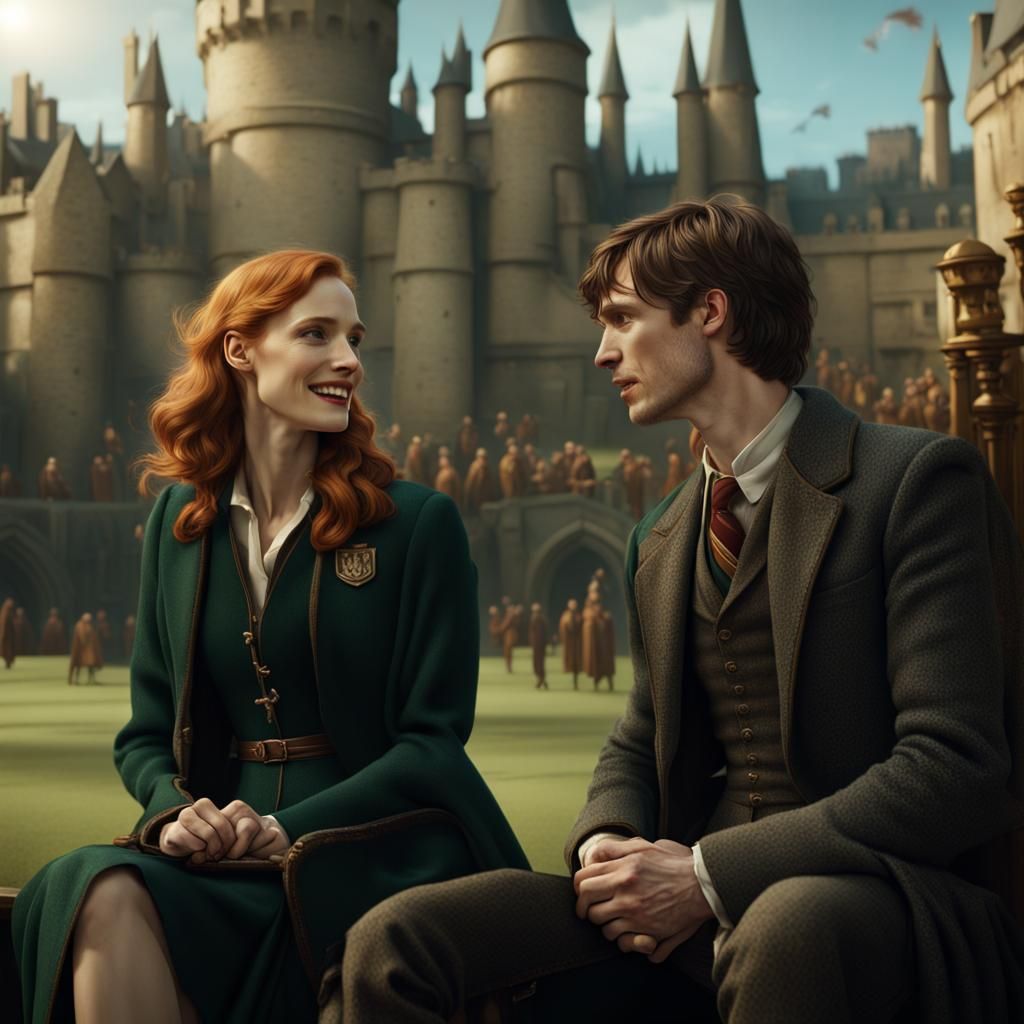 Jessica Chastain and Cillian Murphy at Hogwarts