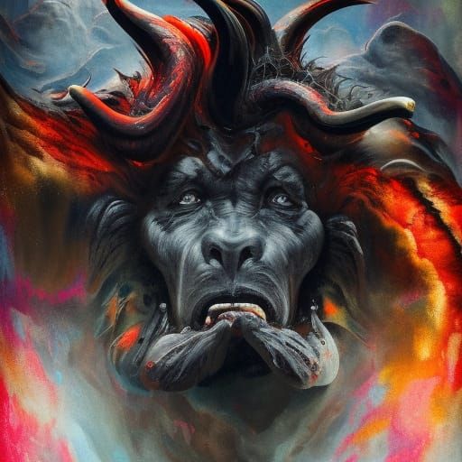 Devil at Hell's Gates: A Polychromatic Splash Art