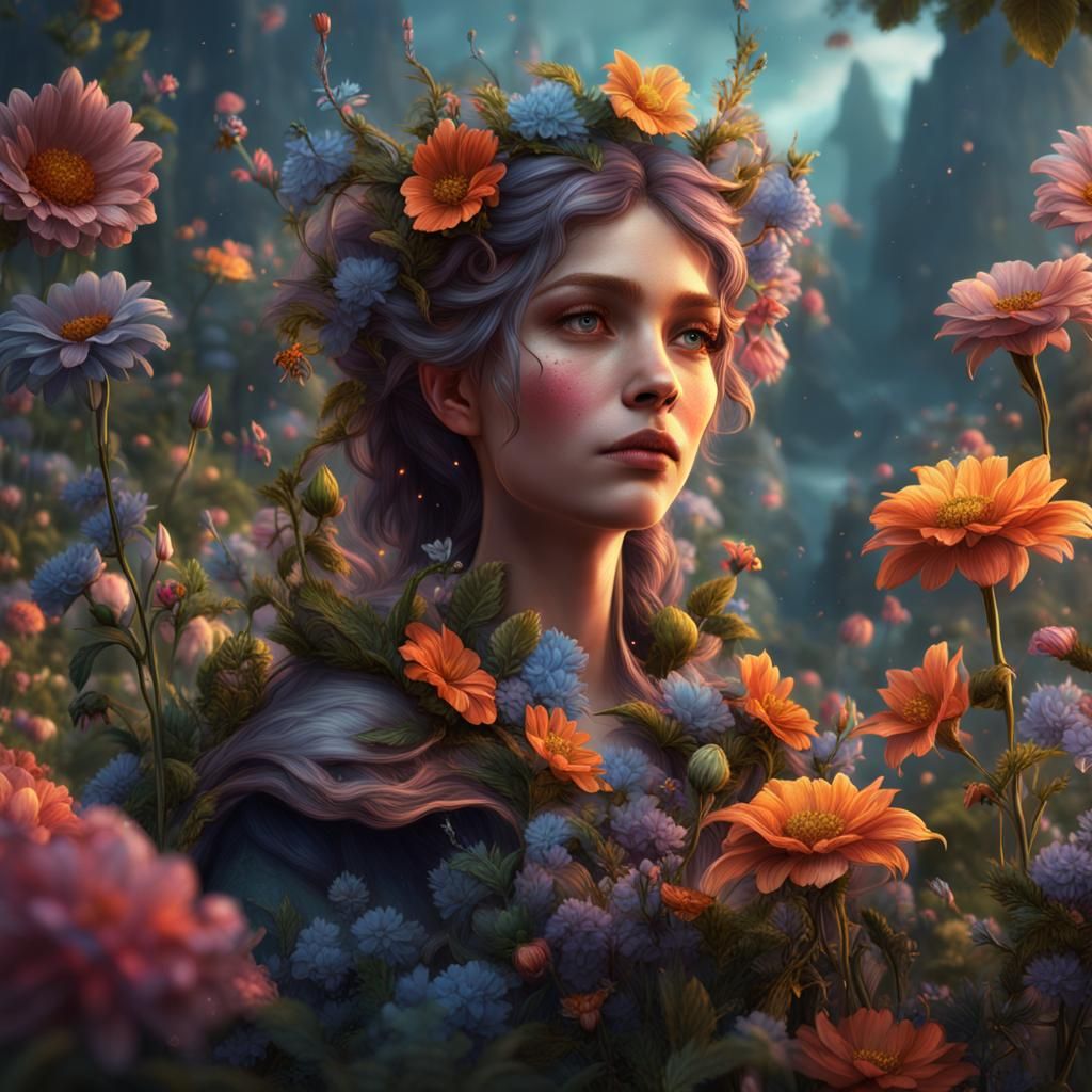Enchanting Fairy in a Floral Fantasy Landscape