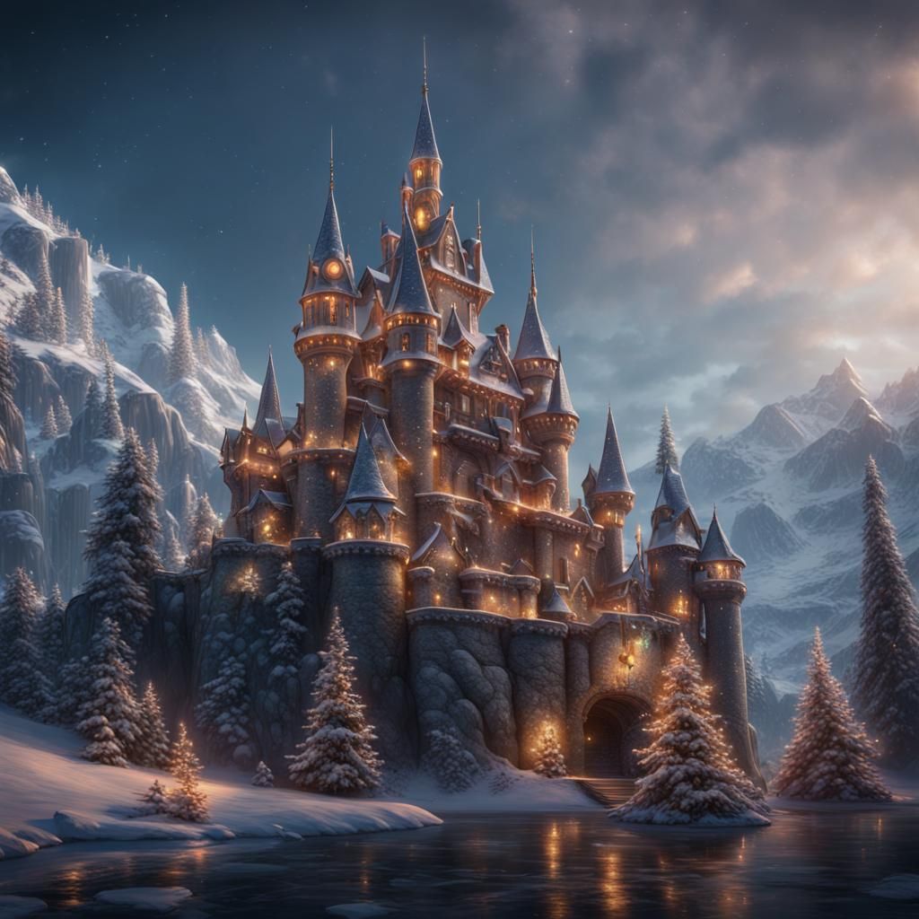 Detailed Christmas Castle Concept Art in 8K
