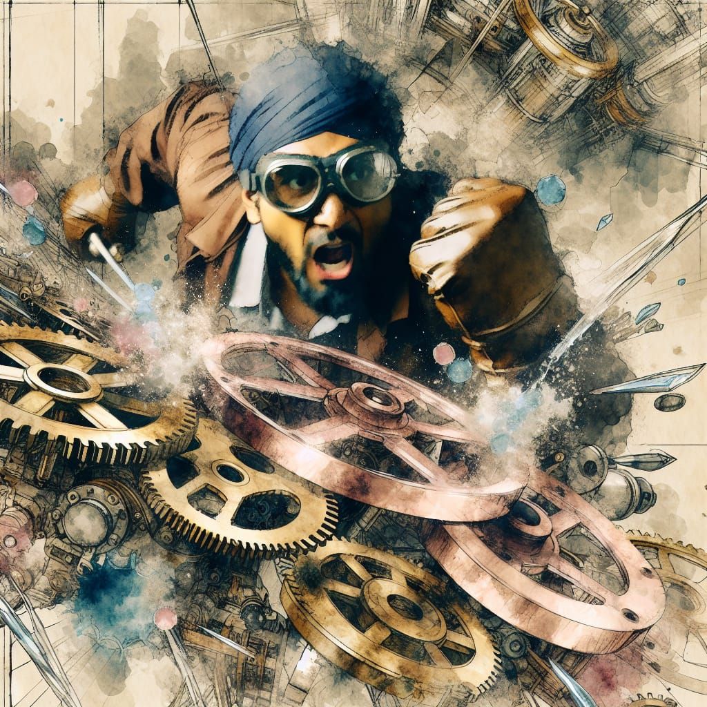 Engineer Breaks Clockwork in Watercolor Mechanical Explosion