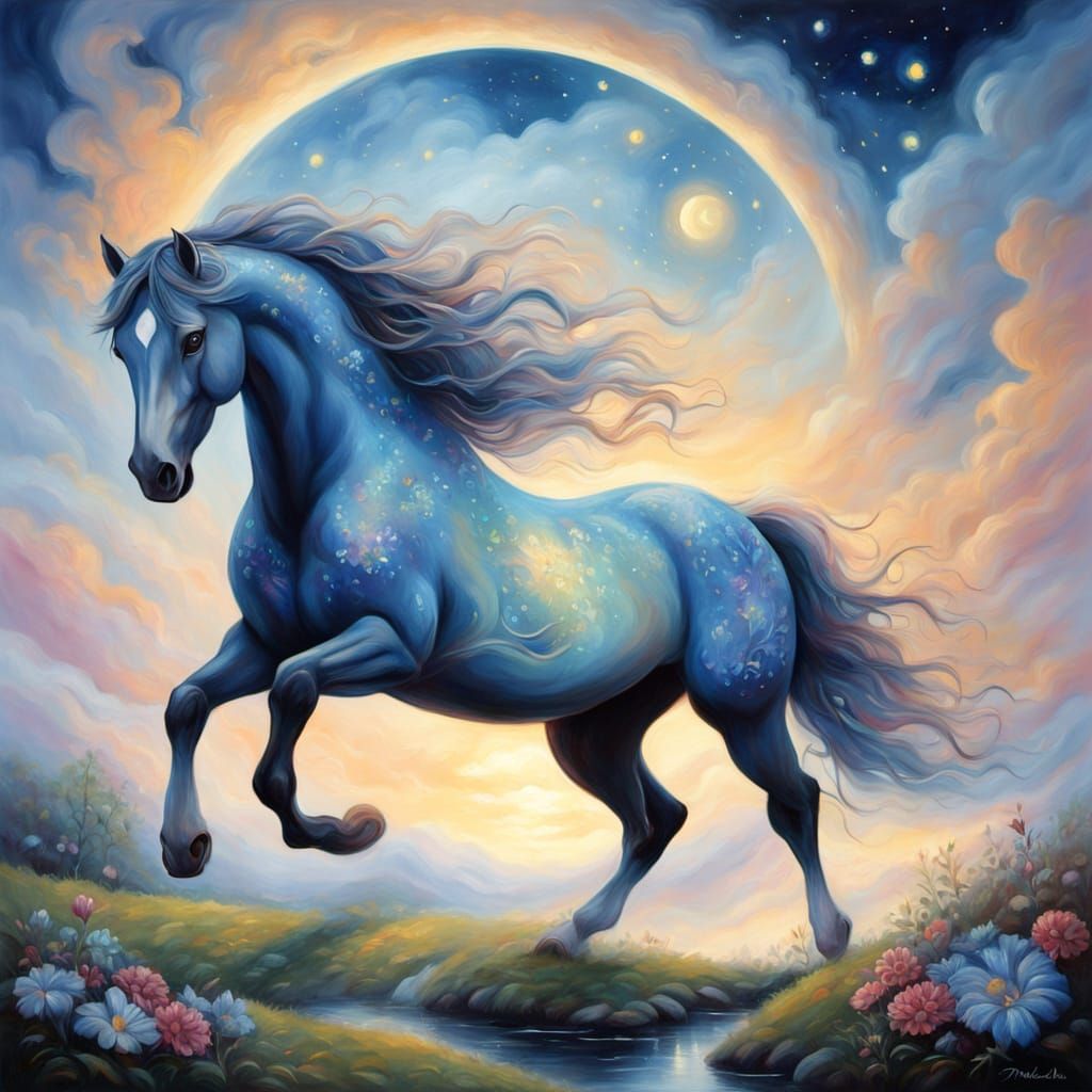 Ethereal Fantasy Horse Gallops Across Starry Skies