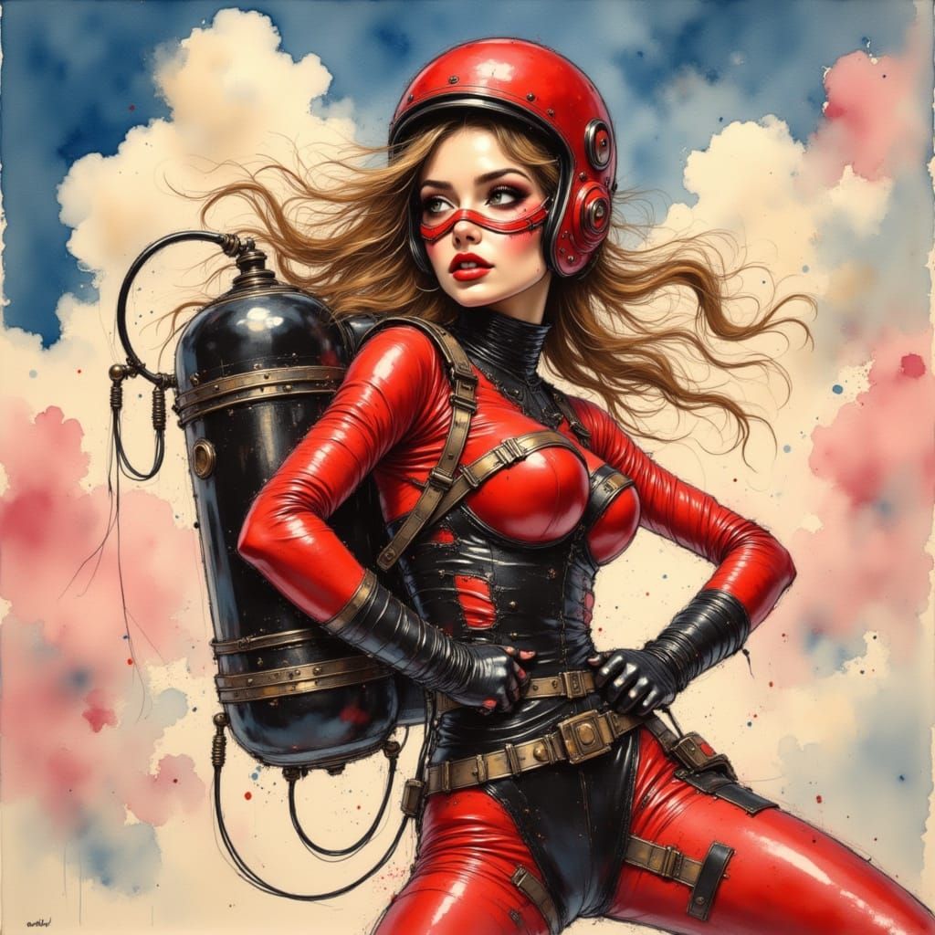 Retro-Futuristic Pin-Up Superheroine Ready for Flight